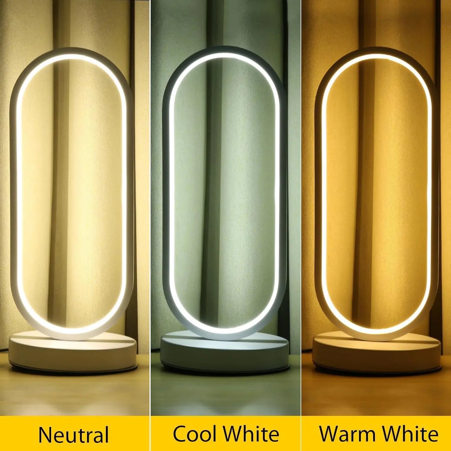 Modern Oval Bedside Lamp — 3 Colour Temperatures, 10 Dimming Levels & 2000mAh Rechargeable Battery