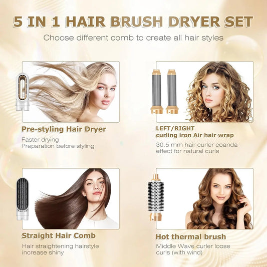 5-in-1 Hair Dryer Brush Set Multifunctional Styler Kit Curling Straightening