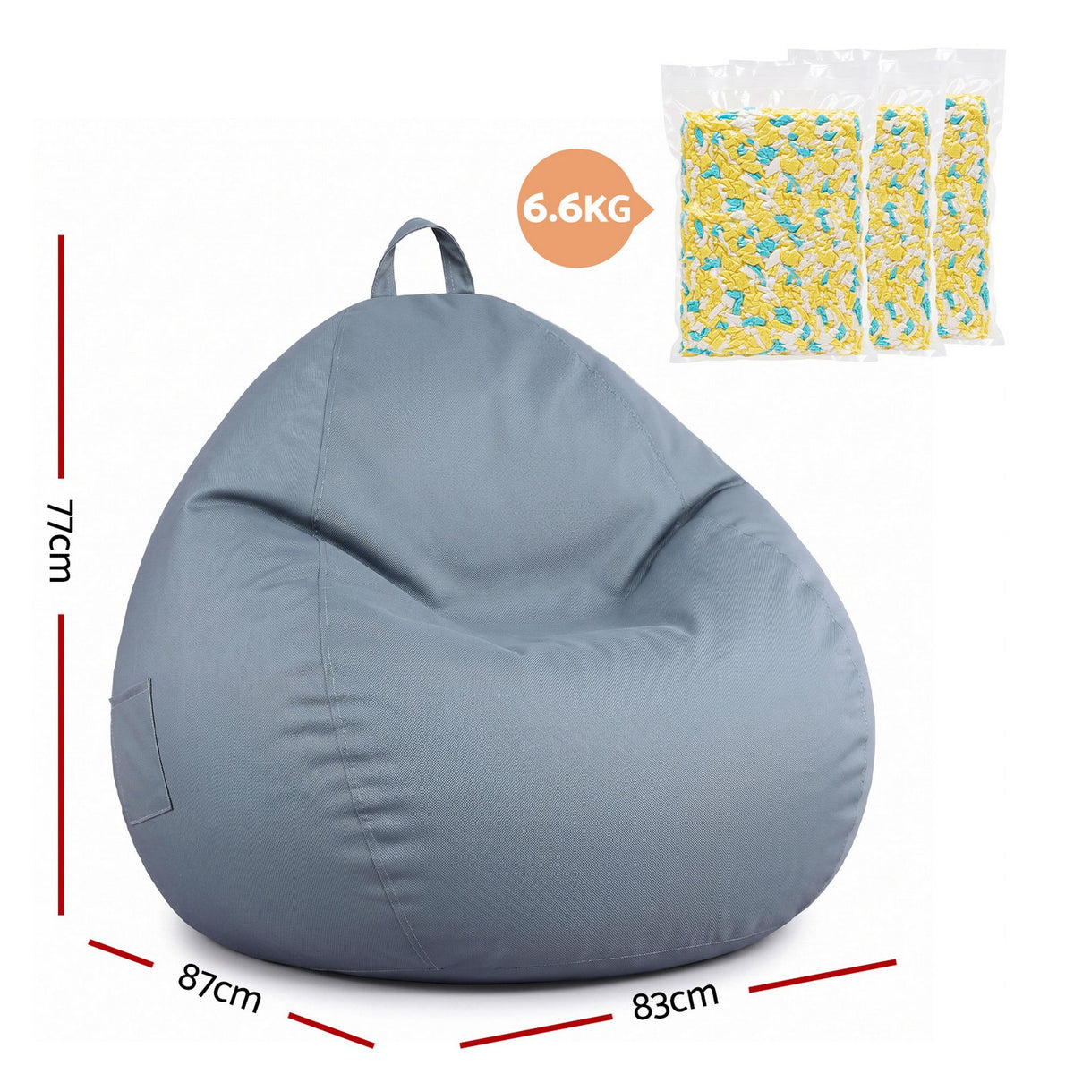 Artiss Indoor Outdoor Bean Bag Chair with Memory Foam Filling Grey