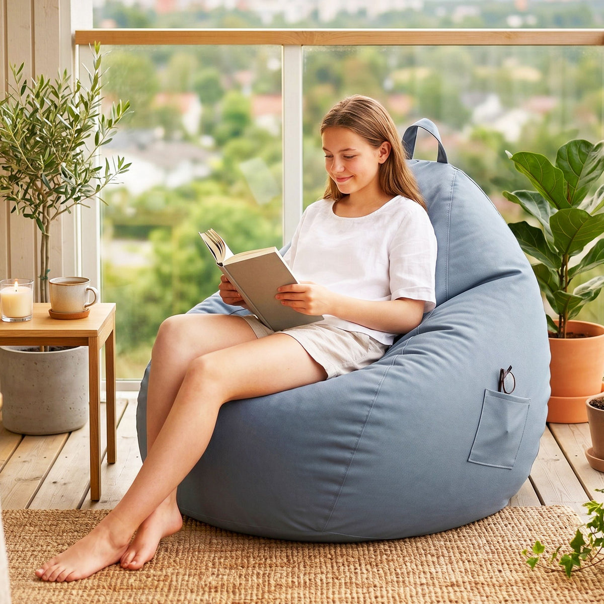Artiss Indoor Outdoor Bean Bag Chair with Memory Foam Filling Grey
