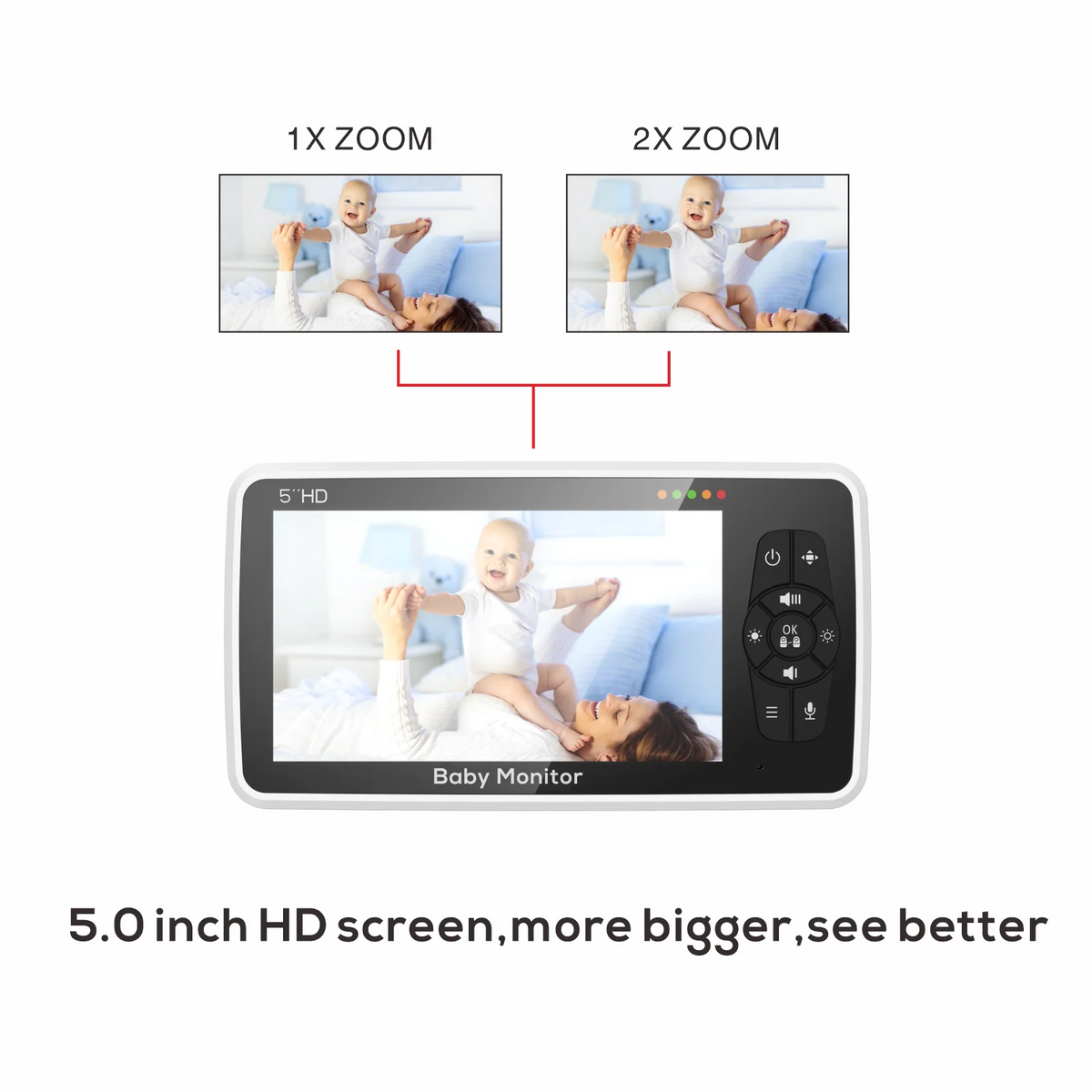 Video Baby Monitor with 5-Inch Screen – 4X Zoom | 22-Hour Battery | 1000ft Range | 2-Way Audio | Temperature Sensor & Lullaby