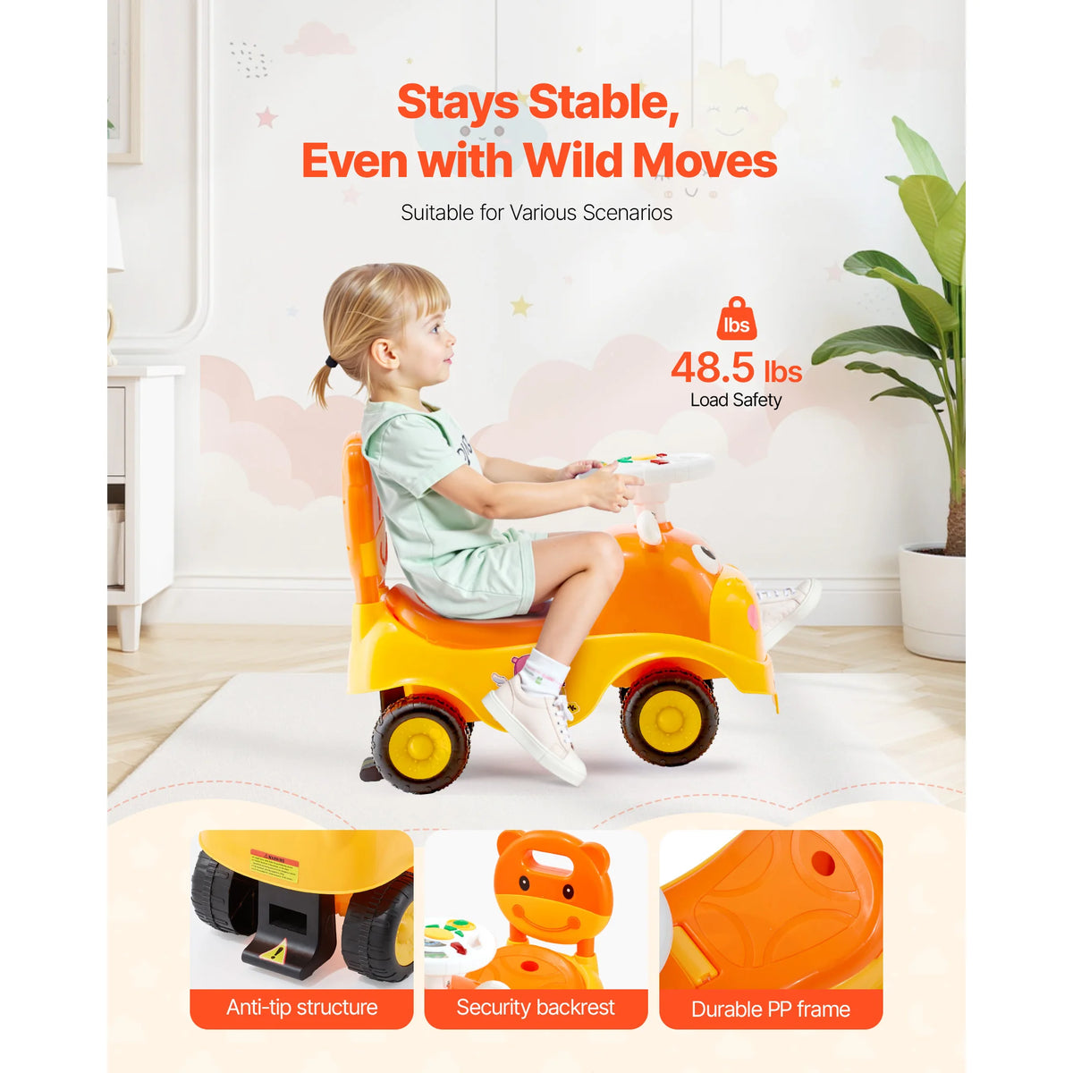 Ride On Push Car With Horn Music For Toddlers Boys Girls Foot To Floor