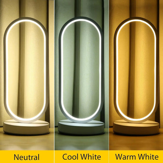 Modern Oval Bedside Lamp — 3 Colour Temperatures, 10 Dimming Levels & 2000mAh Rechargeable Battery