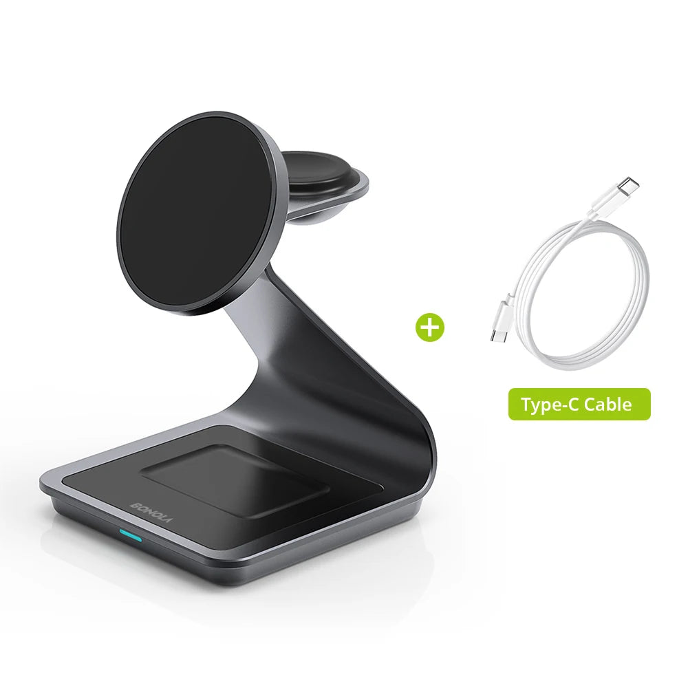 3-in-1 Magnetic Wireless Charging Station – 30W | iPhone 12–17, Apple Watch & AirPods Pro