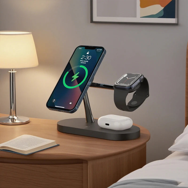 3-in-1 Wireless Charging Station – Fast Charge for iPhone, Apple Watch & AirPods | Compatible with iPhone 12–17