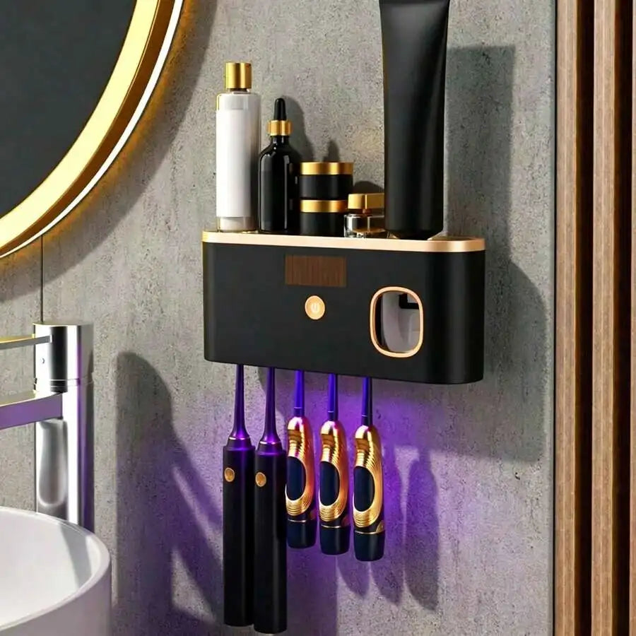 Wall Mounted Electric Toothbrush Holder With Toothpaste Squeezer 5 Grid Rack