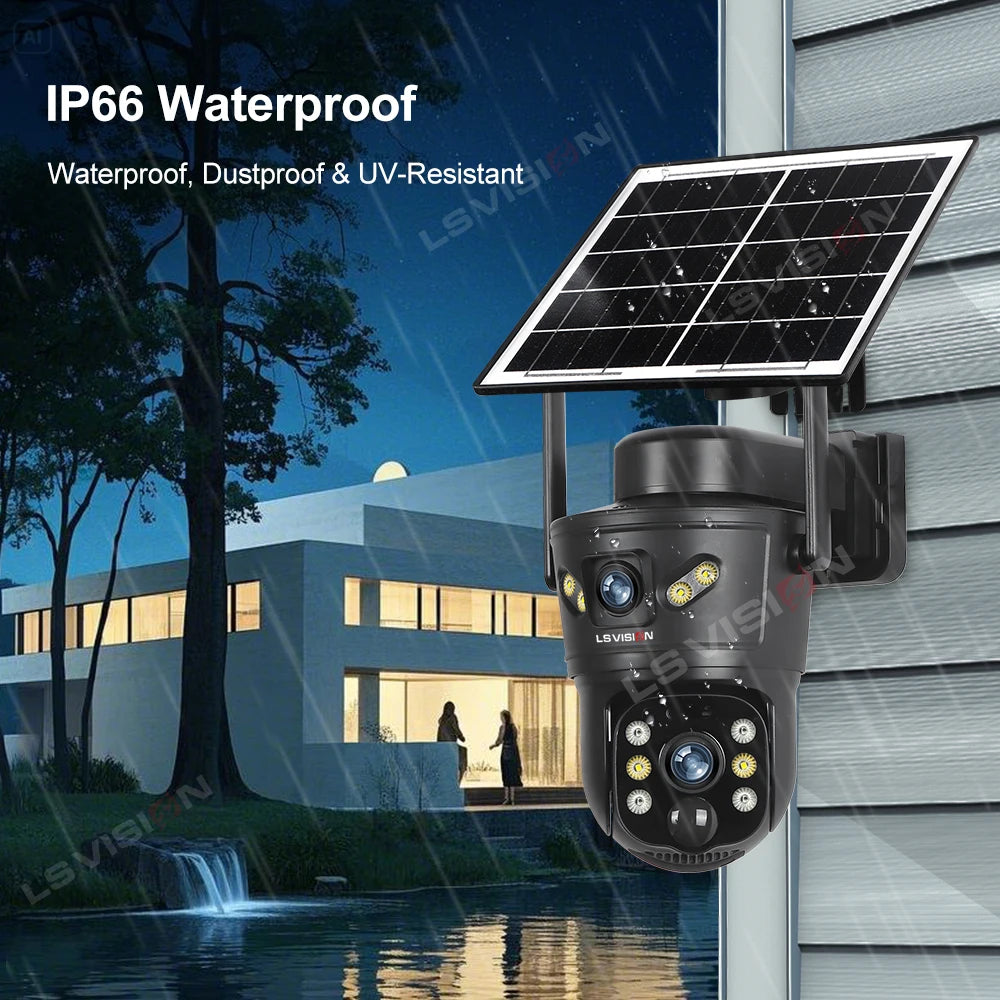 Solar Outdoor Security Camera 8MP Dual Lens – 4G & WiFi | PIR Motion Detection | Night Vision & Battery Powered