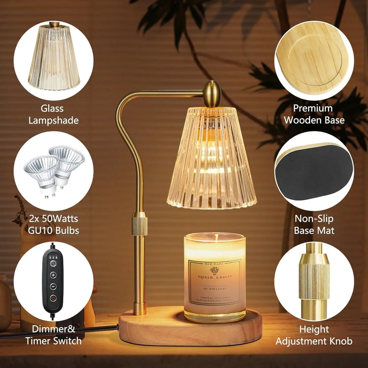 Candle Warmer Lamp With Timer Dimmer Adjustable Height Electric Wax Melter