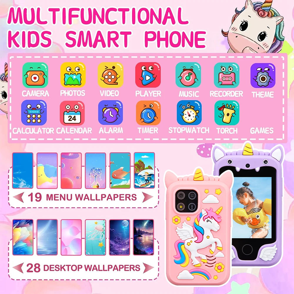 Kids Smart Camera & MP3 Player – Touchscreen | Unicorn Design | Educational Toy for Girls & Boys Age 3–8