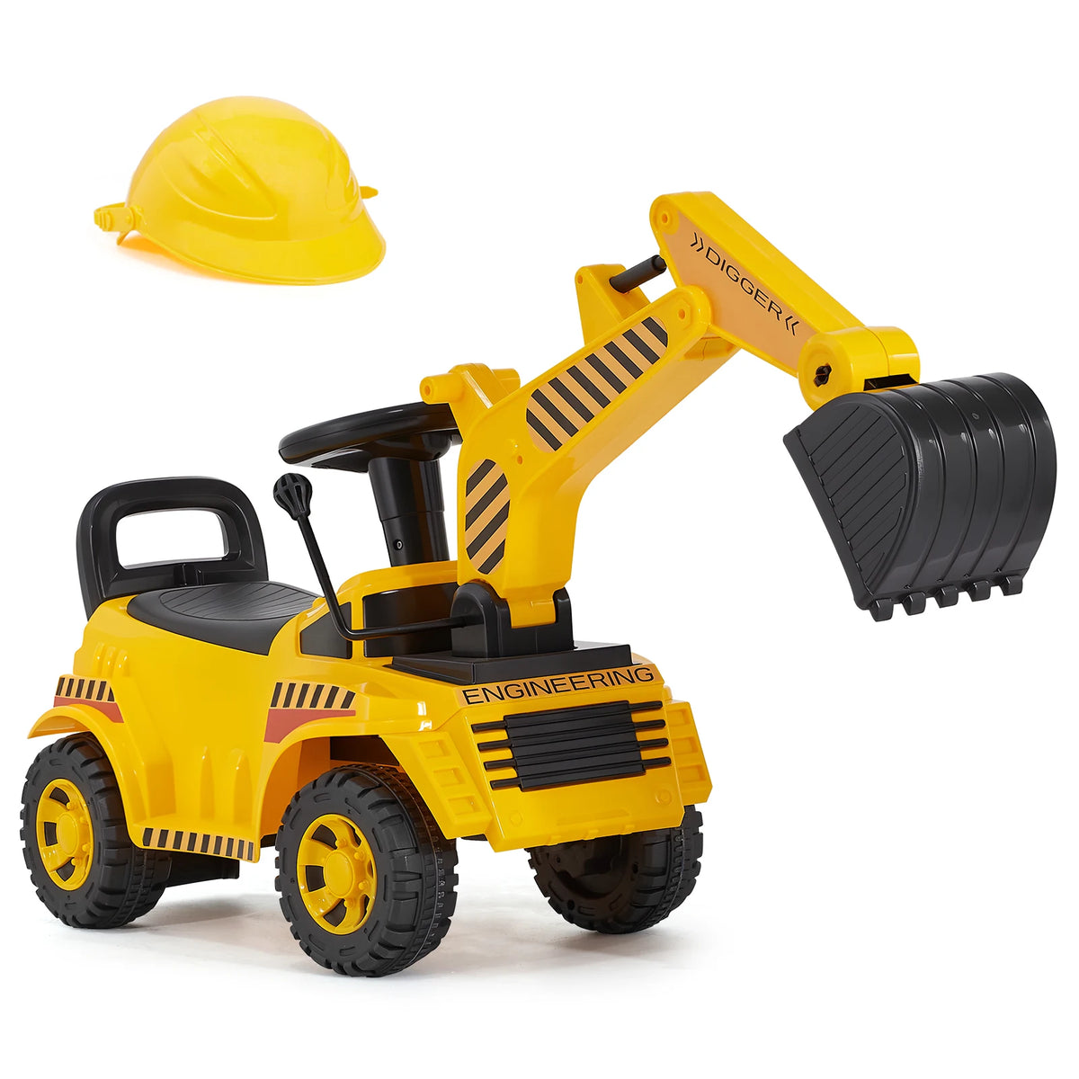 Excavator Digger Ride On Toy Car With Helmet Music For Toddlers Kids