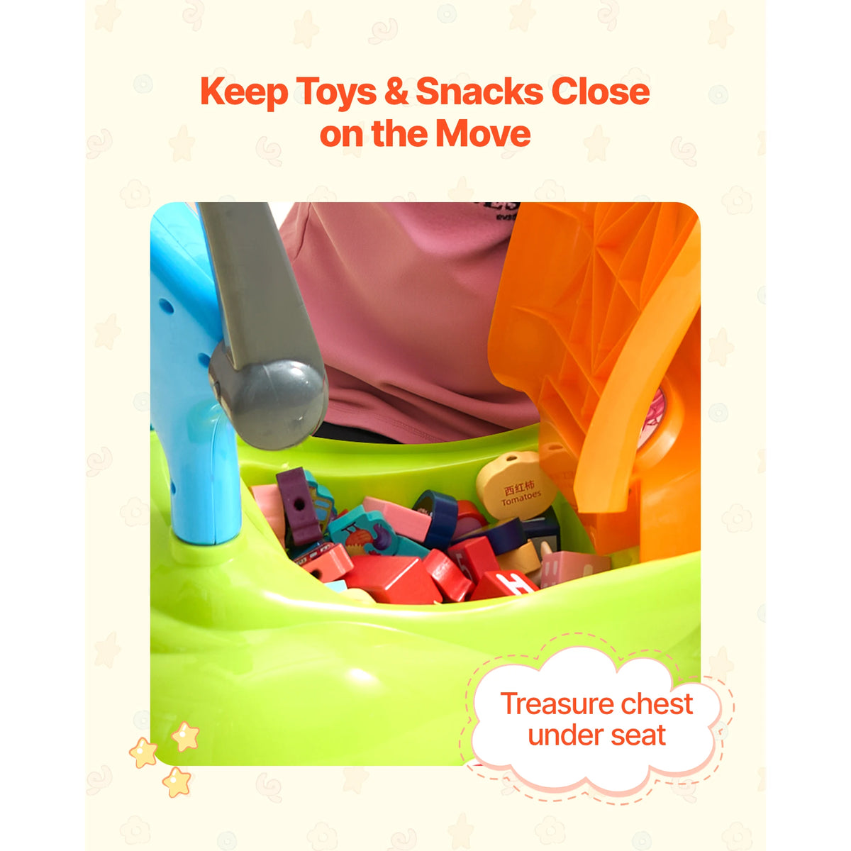 Ride On Push Car With Guardrails Handle Under Seat Storage For Boys Girls