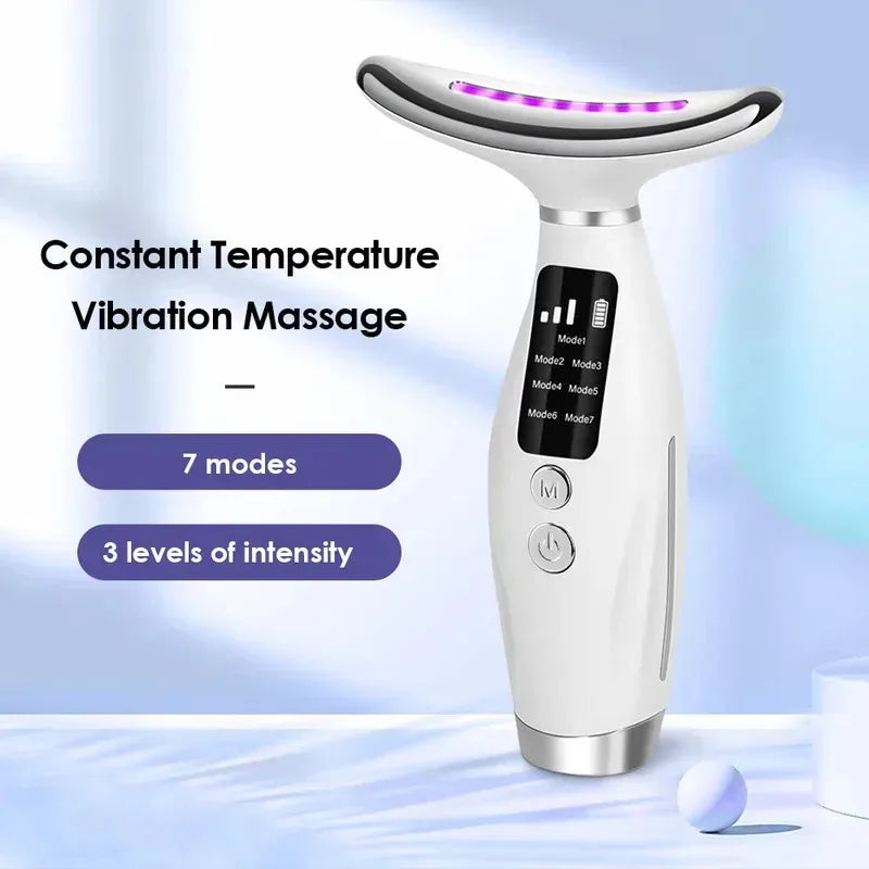 LED Light Therapy Face Neck Massager 7 Colours Vibration Skin Care Tool