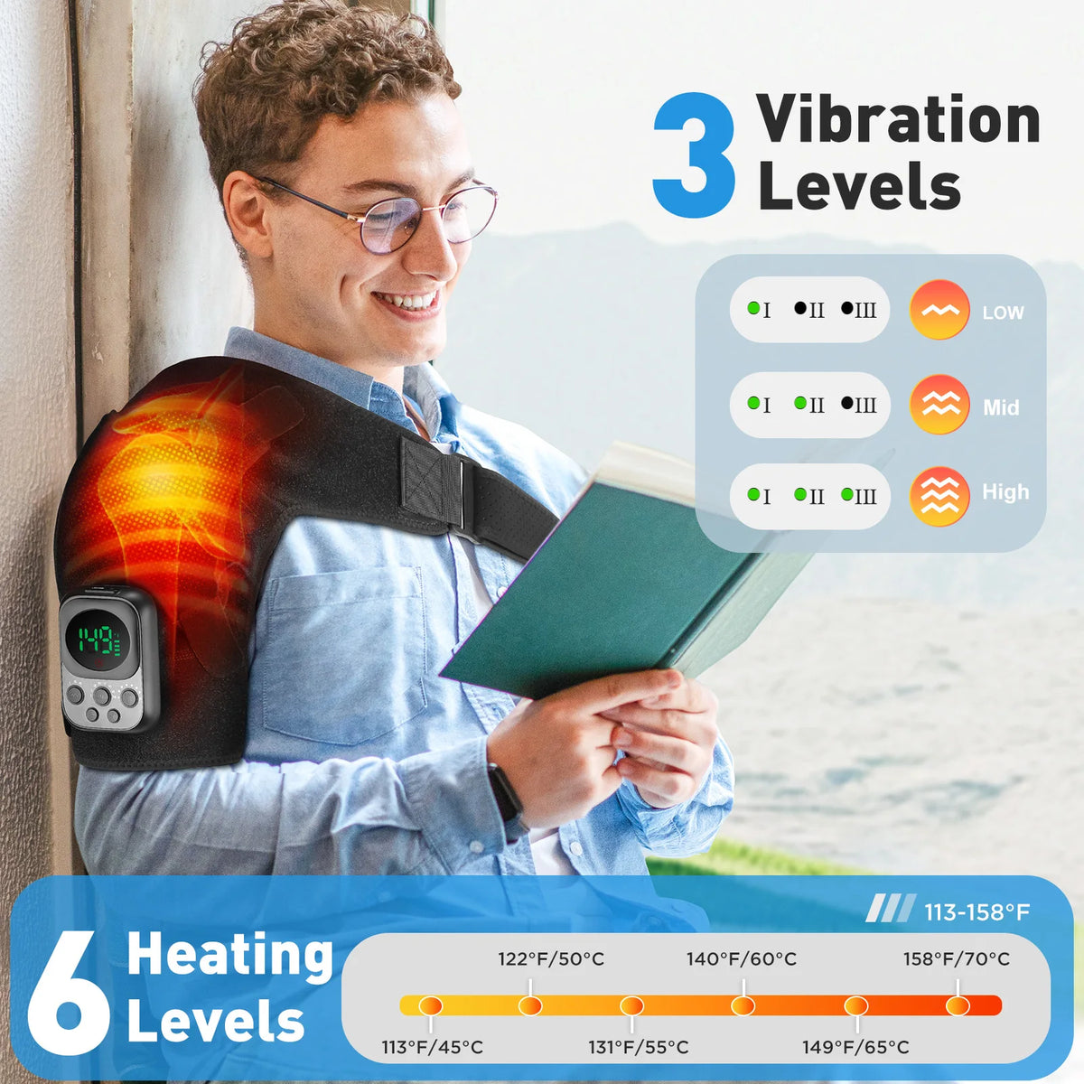 Electric Heated Shoulder Brace – Adjustable Temperature & Vibration | Muscle Relief & Blood Circulation | Men & Women