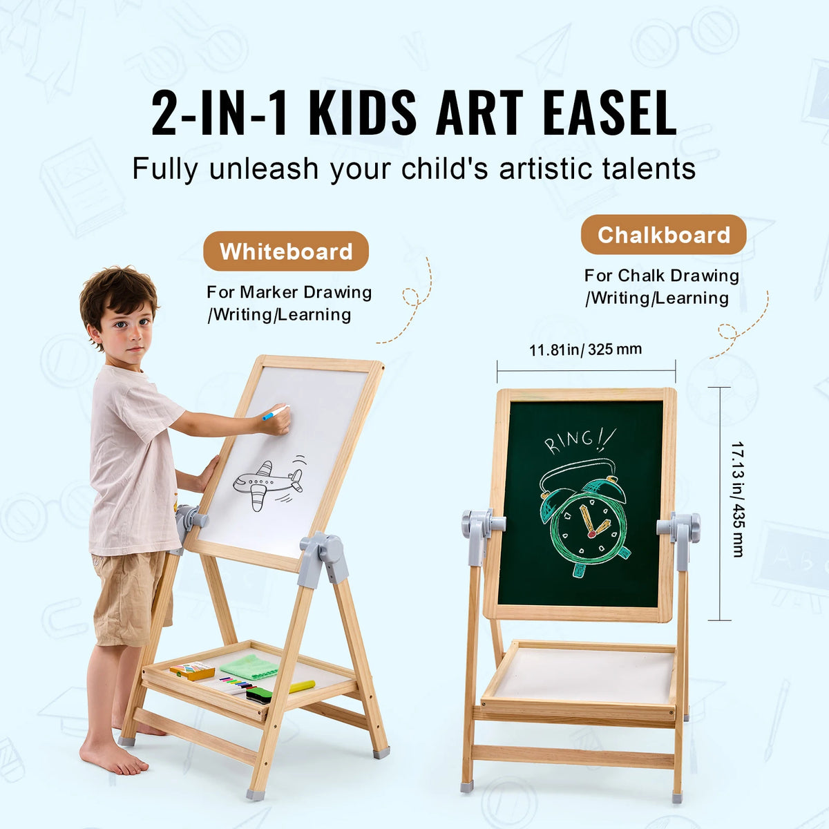 Standing Magnetic Drawing Board Art Easel With Accessories For Kids