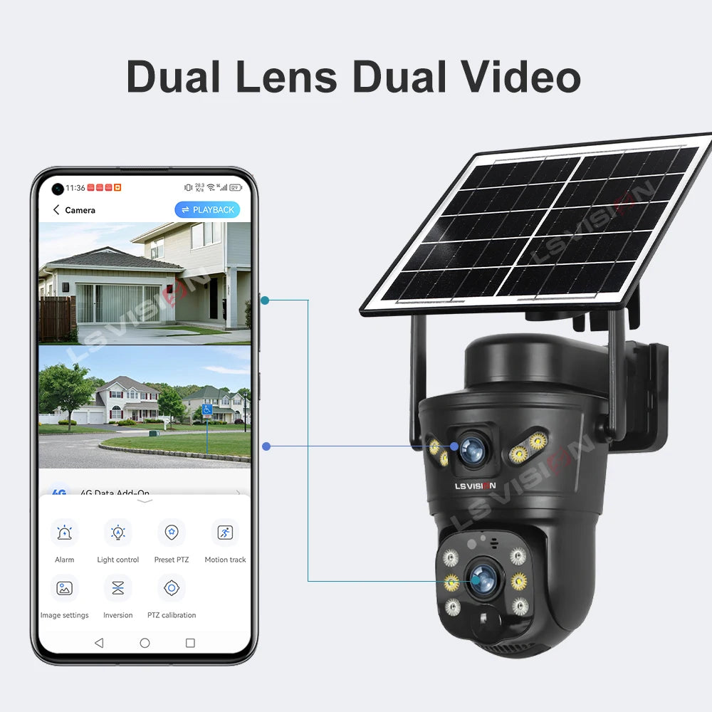 Solar Outdoor Security Camera 8MP Dual Lens – 4G & WiFi | PIR Motion Detection | Night Vision & Battery Powered