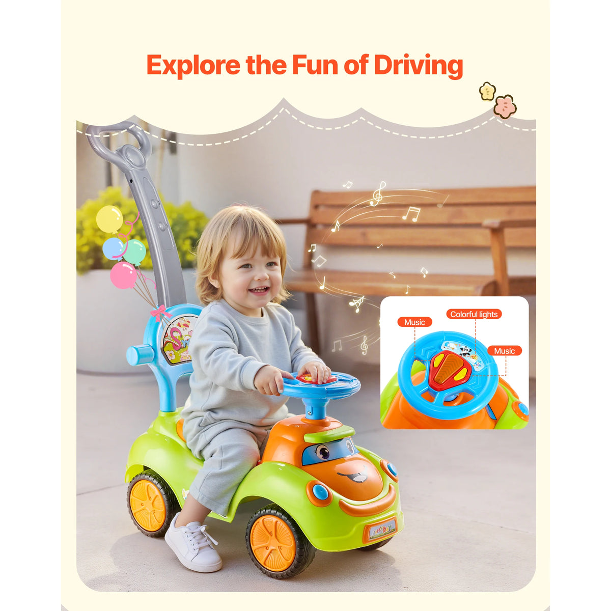 Ride On Push Car With Guardrails Handle Under Seat Storage For Boys Girls