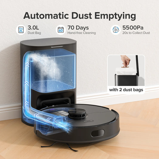 Robot Vacuum & Mop Combo with Auto-Empty Station – 5500Pa Suction, Laser Navigation & 5-Map Smart Zoning | Hard Floors & Carpet