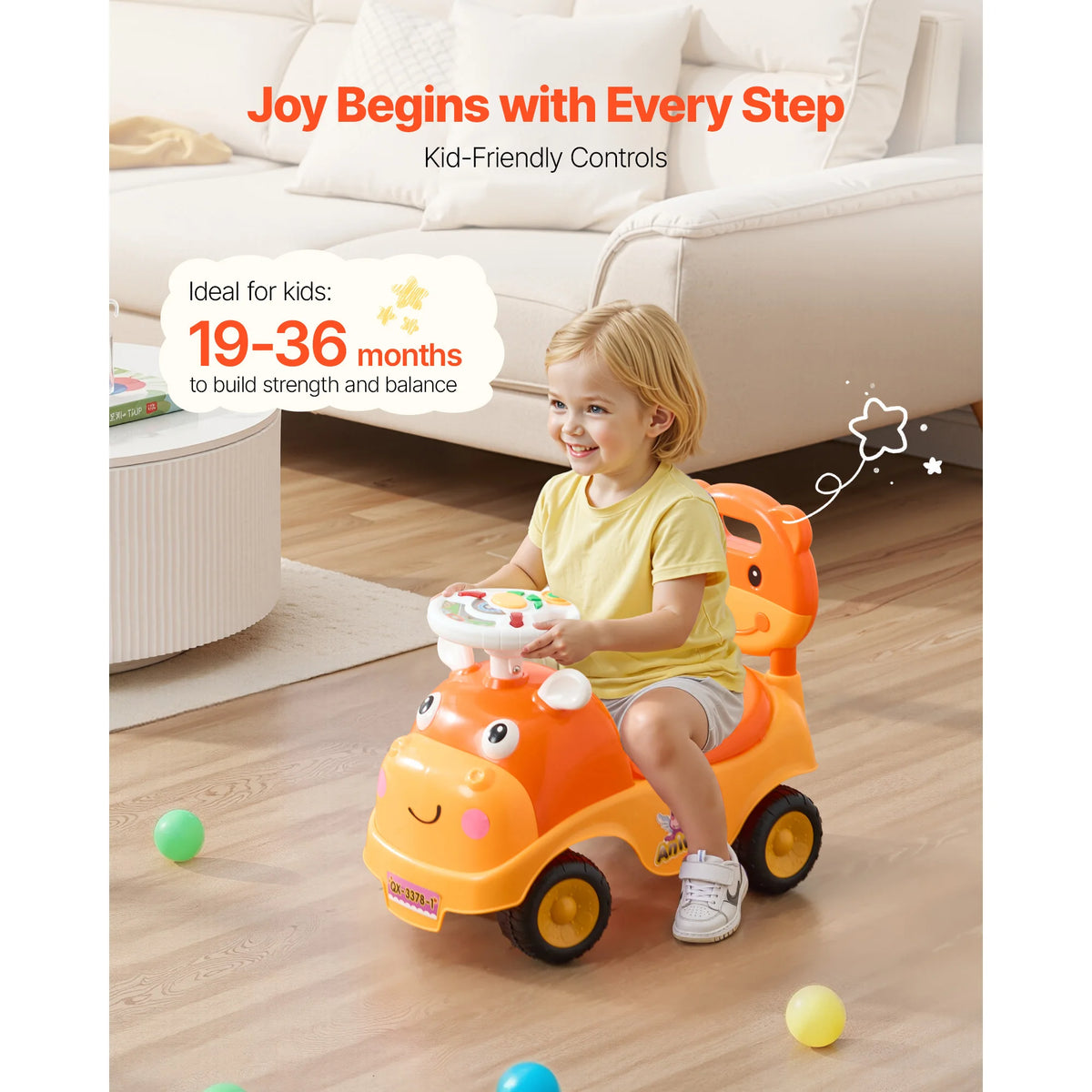 Ride On Push Car With Horn Music For Toddlers Boys Girls Foot To Floor