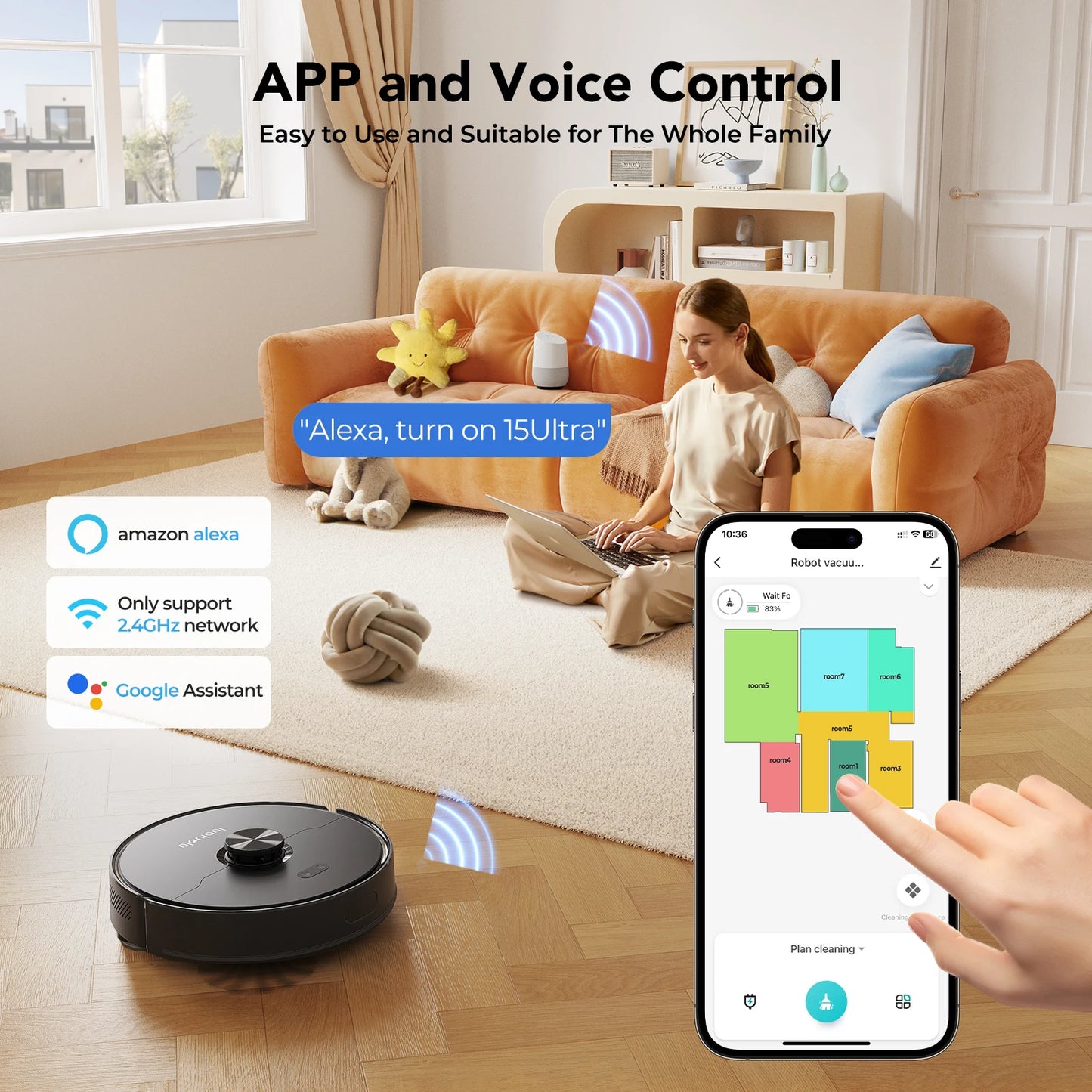 Robot Vacuum & Mop Combo with Auto-Empty Station – 5500Pa Suction, Laser Navigation & 5-Map Smart Zoning | Hard Floors & Carpet