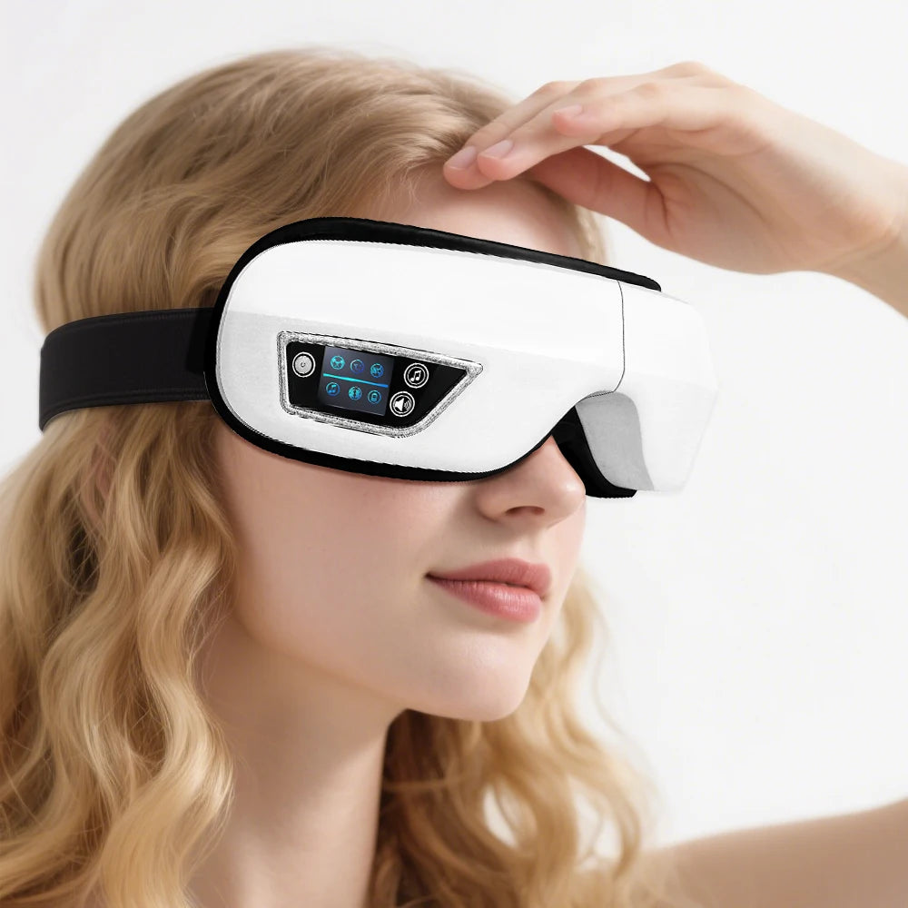 Smart Eye Massager – Airbag Compression, Heat & Vibration | Bluetooth Music | Fatigue Relief & Sleep Aid