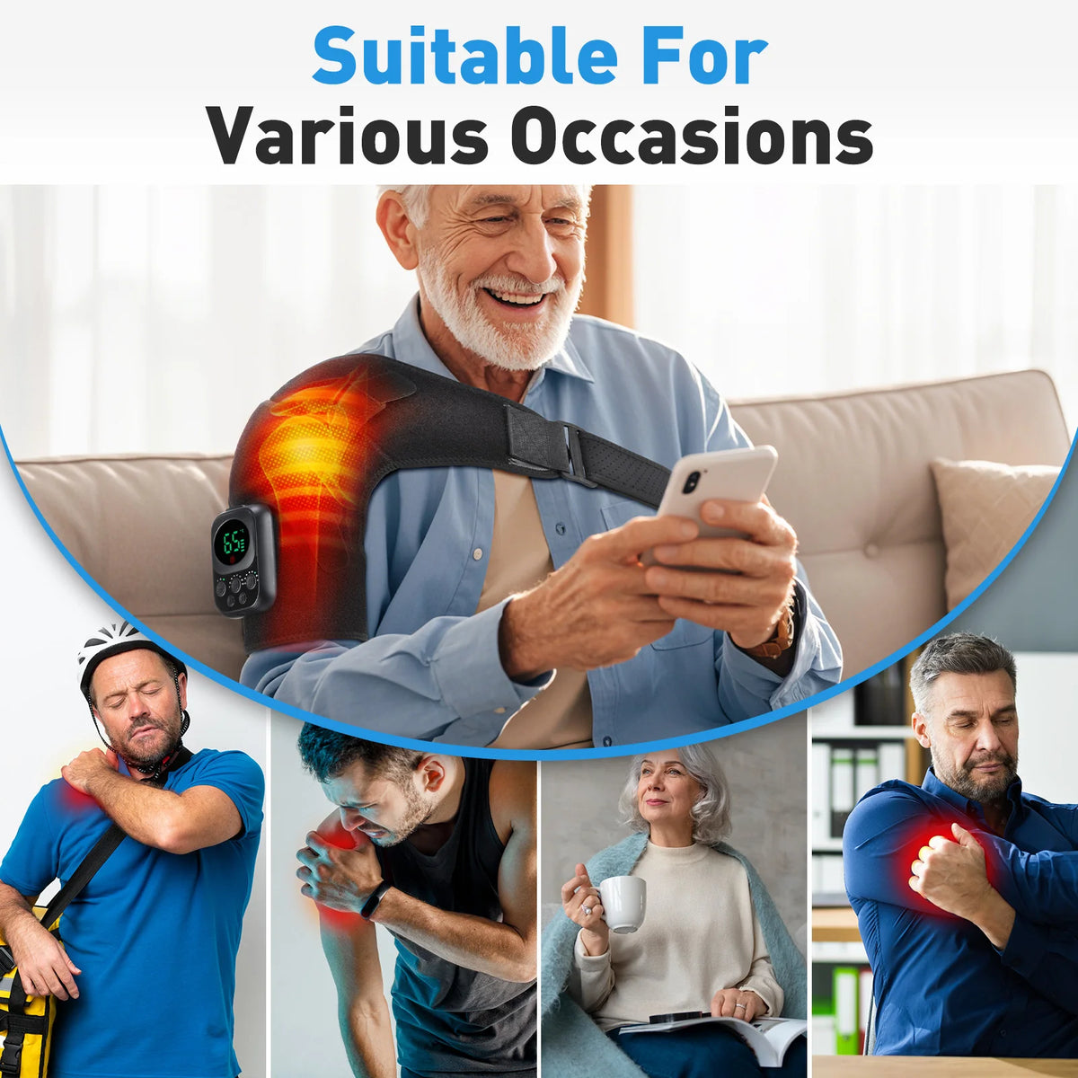 Electric Heated Shoulder Brace – Adjustable Temperature & Vibration | Muscle Relief & Blood Circulation | Men & Women