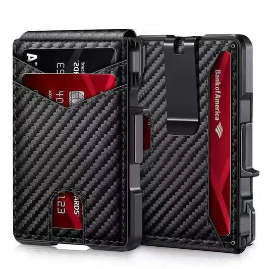 RFID Blocking Mens Wallet Slim Pop Up Metal Card Holder With Money Clip