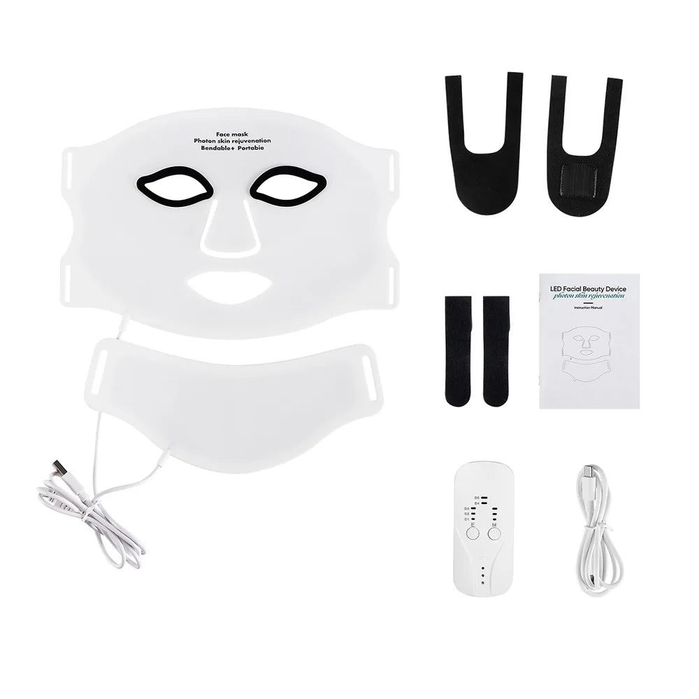 Silicone LED Face & Neck Mask – 7 Colour Photon Therapy | Red Light & Infrared | Wireless & Flexible | Skin Repair