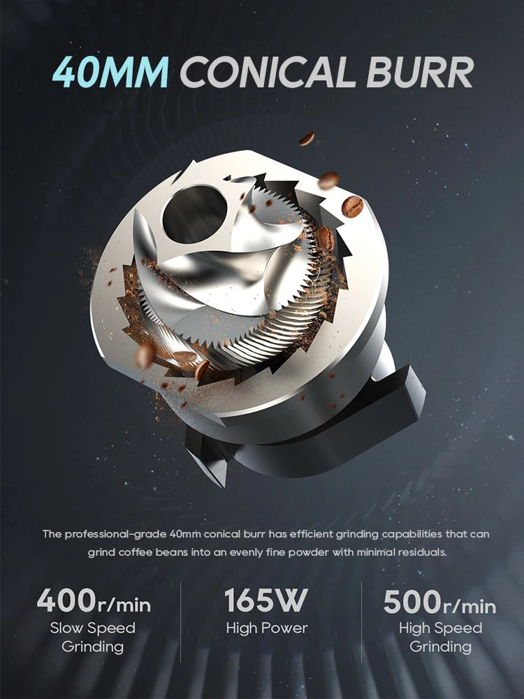 Electric Coffee Grinder 48mm Conical Burr Compact Portable Mill