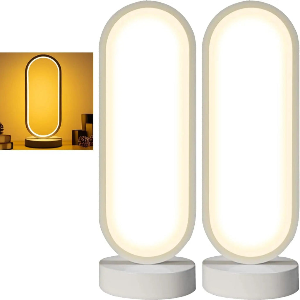 Modern Oval Bedside Lamp — 3 Colour Temperatures, 10 Dimming Levels & 2000mAh Rechargeable Battery