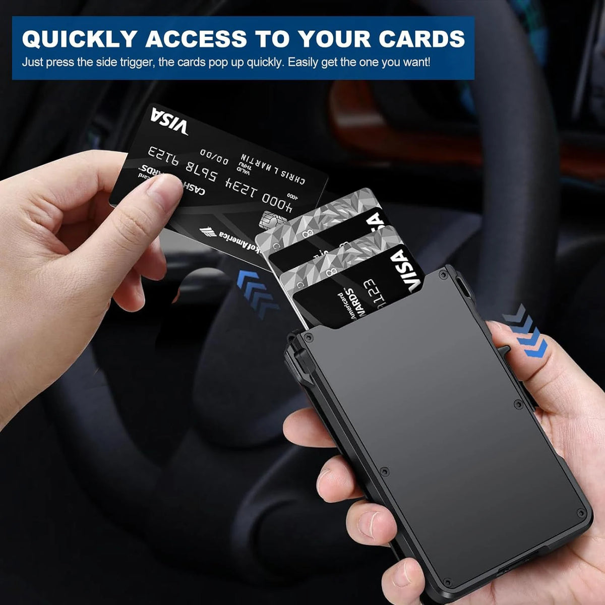 RFID Blocking Mens Wallet Slim Pop Up Metal Card Holder With Money Clip