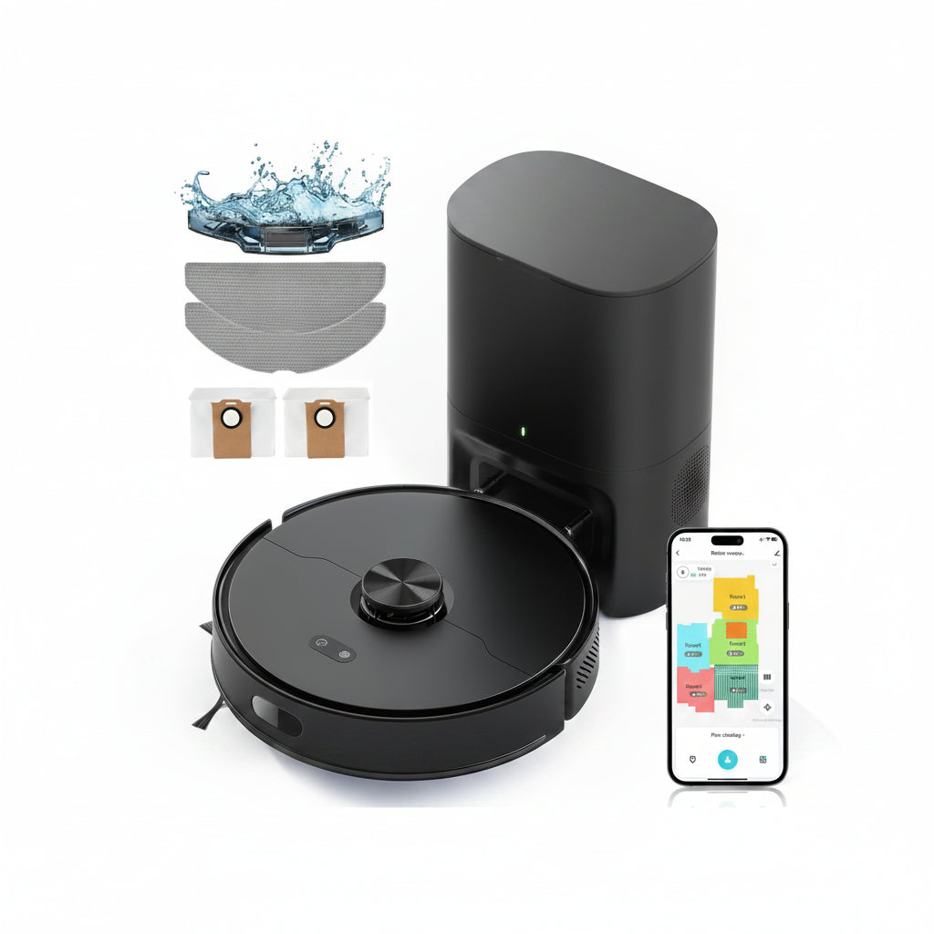 Robot Vacuum & Mop Combo with Auto-Empty Station – 5500Pa Suction, Laser Navigation & 5-Map Smart Zoning | Hard Floors & Carpet