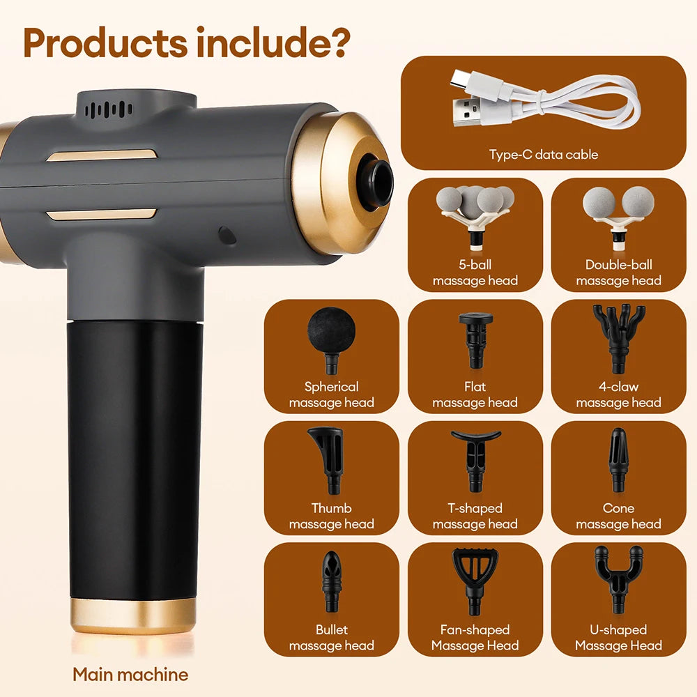 11-in-1 Electric Massage Gun – 99 Speed Levels | High-Frequency Percussion | Deep Tissue Relief for Full Body
