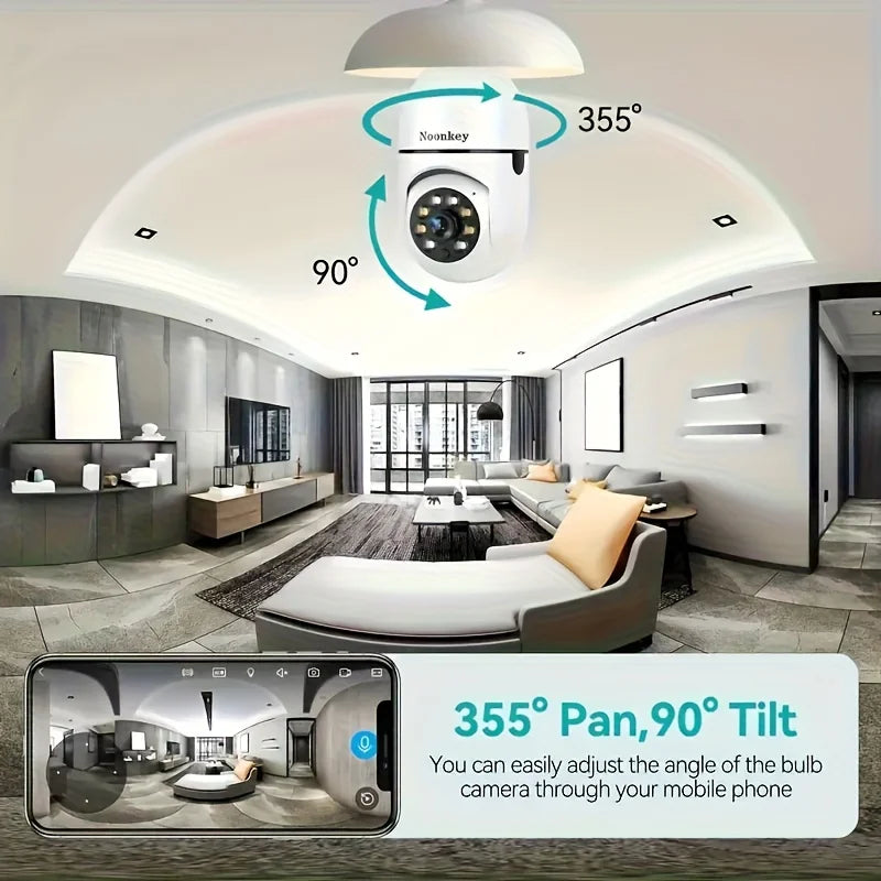 WiFi Bulb Security Camera 1080P Night Vision 360 PTZ Motion Detection Alarm
