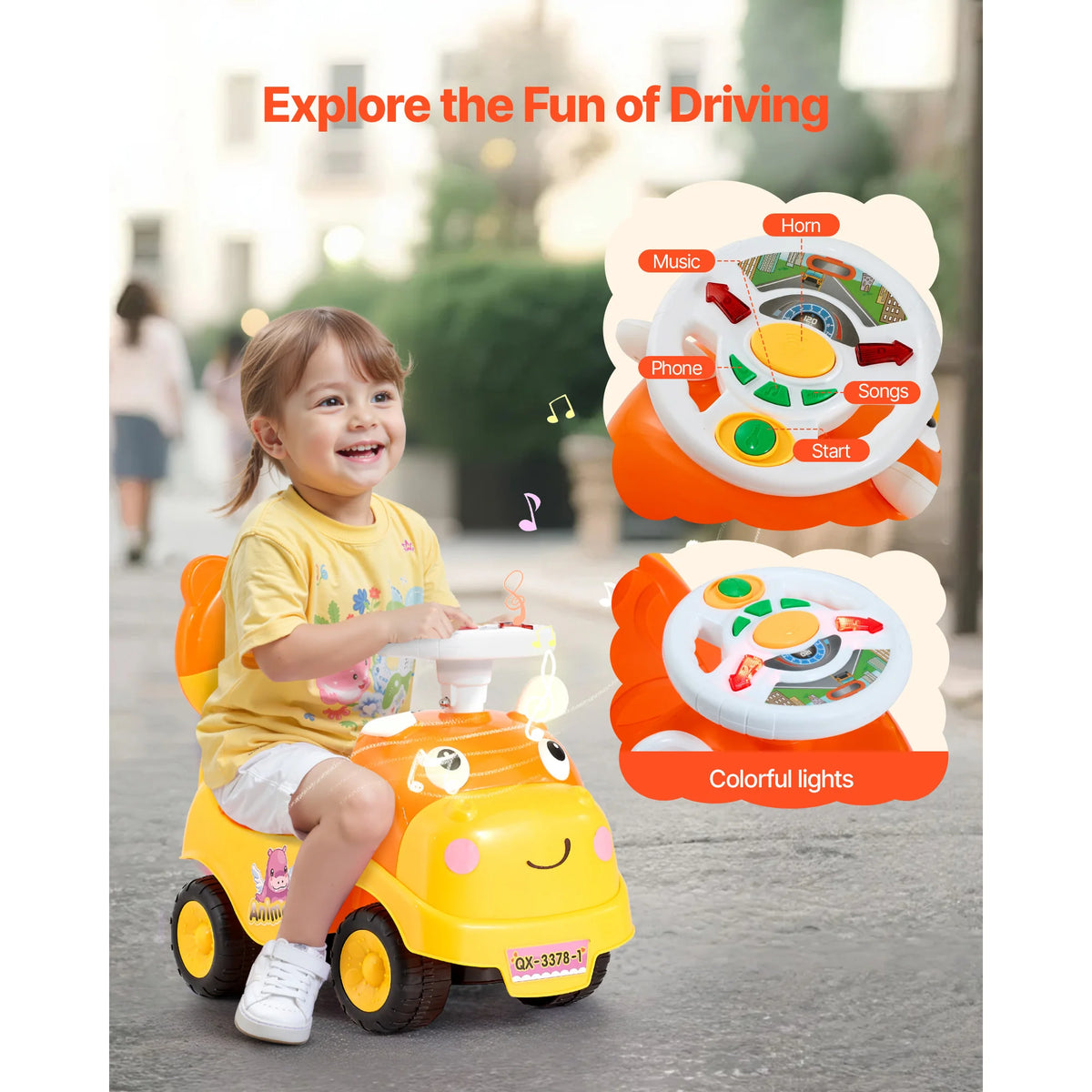 Ride On Push Car With Horn Music For Toddlers Boys Girls Foot To Floor