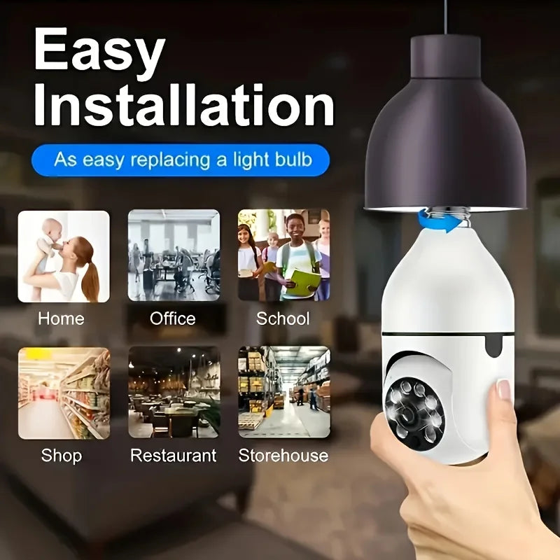 WiFi Bulb Security Camera 1080P Night Vision 360 PTZ Motion Detection Alarm