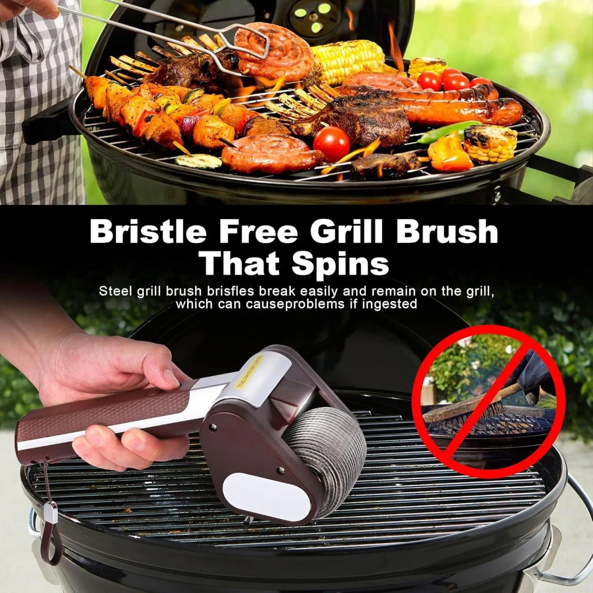 Electric Bristle-Free BBQ Grill Cleaning Brush with Spinning Roller