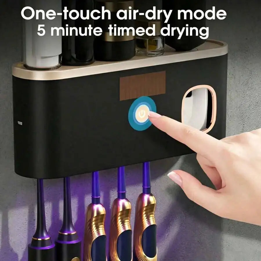 Wall Mounted Electric Toothbrush Holder With Toothpaste Squeezer 5 Grid Rack