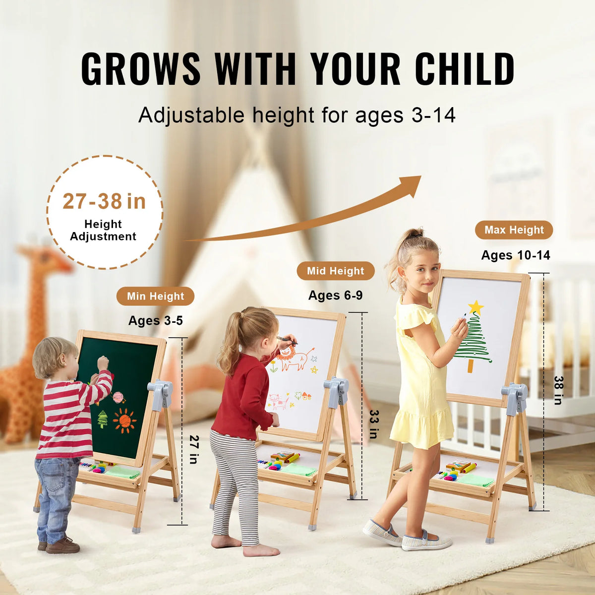 Standing Magnetic Drawing Board Art Easel With Accessories For Kids