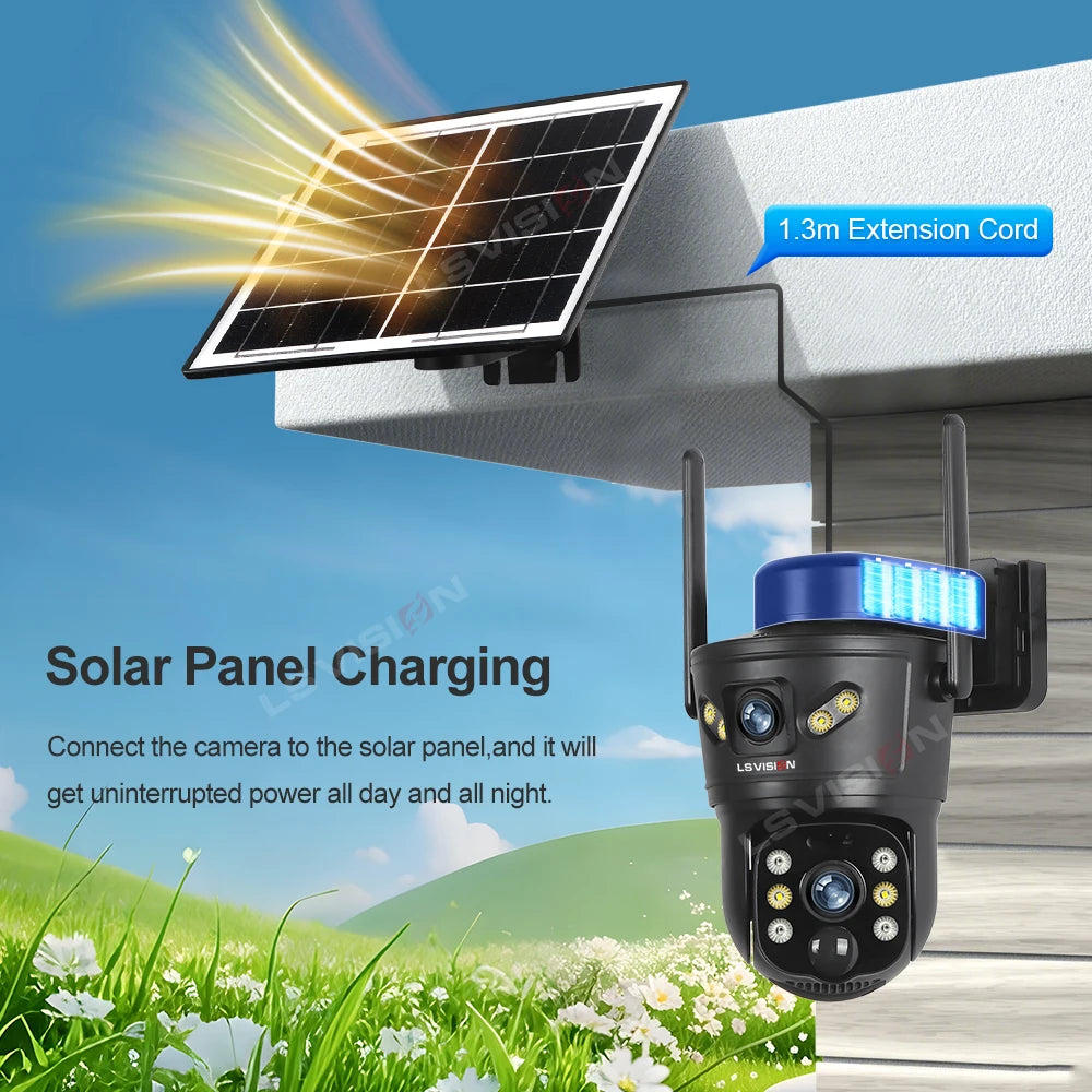 Solar Outdoor Security Camera 8MP Dual Lens – 4G & WiFi | PIR Motion Detection | Night Vision & Battery Powered
