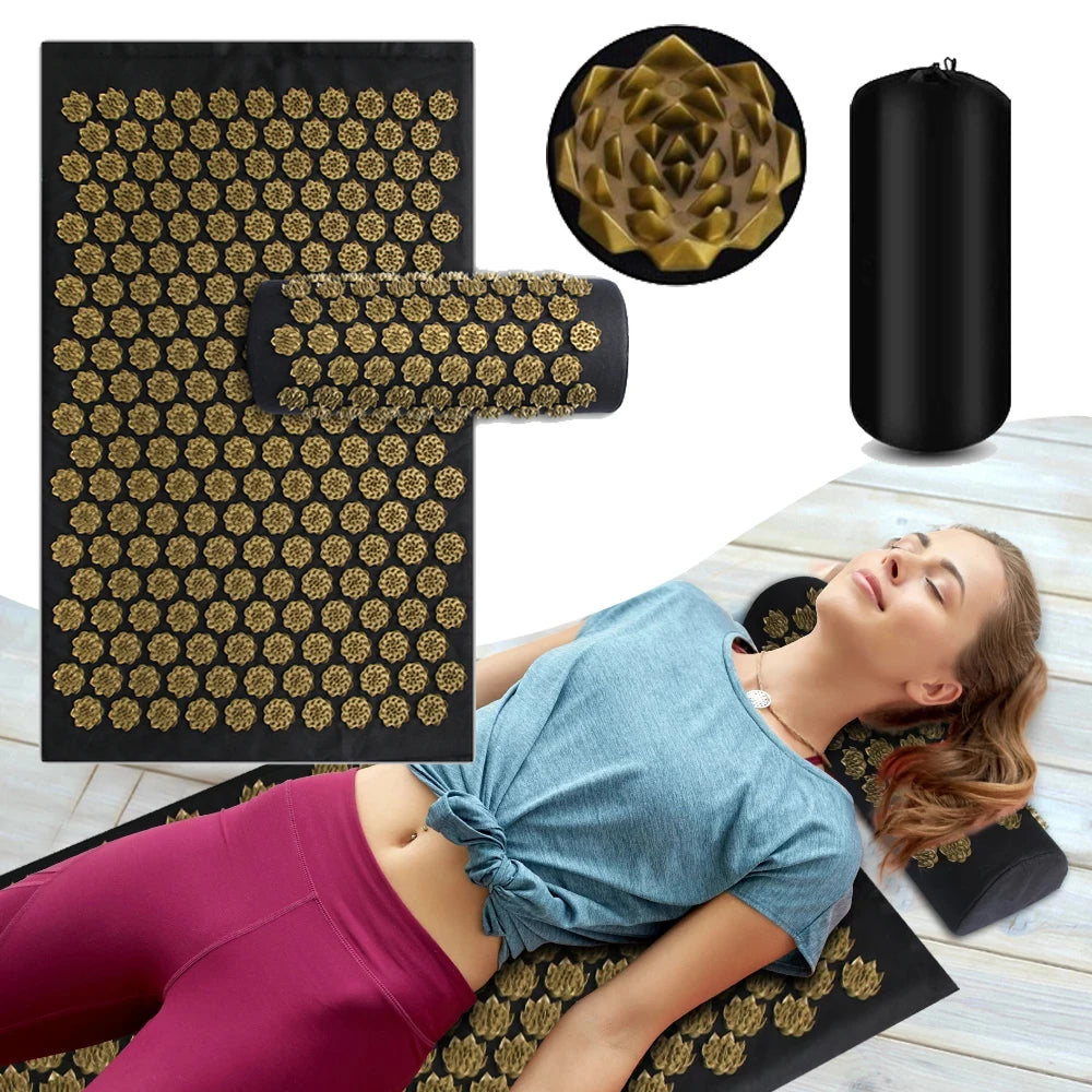 Acupressure Mat & Pillow Set – Yoga & Fitness | Spike Massage for Back, Neck & Foot Relief | Kuznetsov Applicator