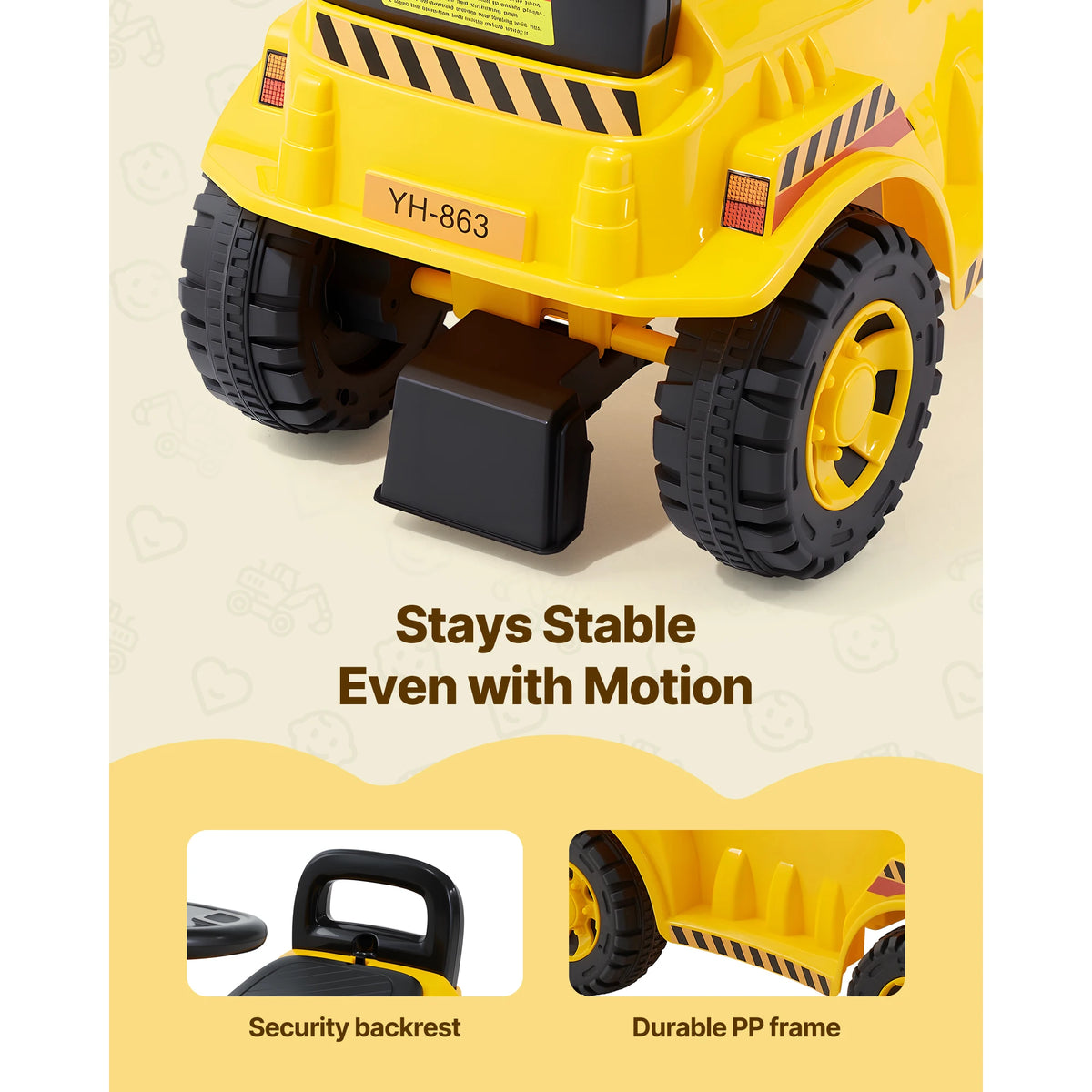Excavator Digger Ride On Toy Car With Helmet Music For Toddlers Kids