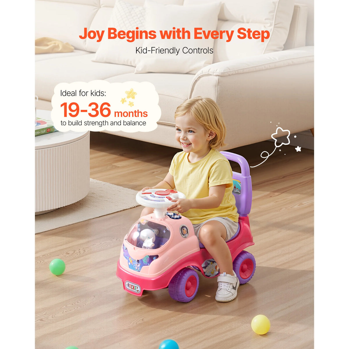 Ride On Push Car With Horn Music Under Seat Storage For Toddlers Girls