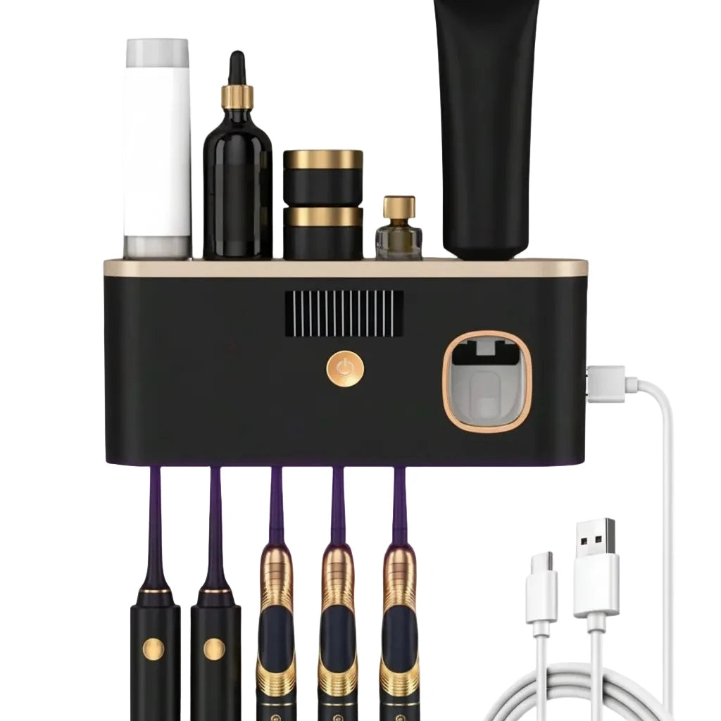 Wall Mounted Electric Toothbrush Holder With Toothpaste Squeezer 5 Grid Rack