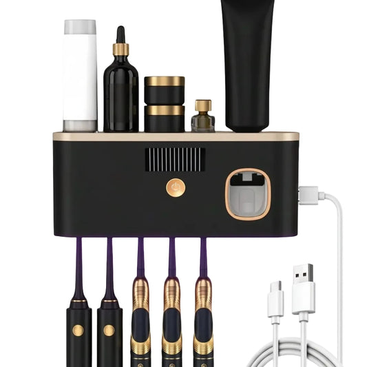 Wall Mounted Electric Toothbrush Holder With Toothpaste Squeezer 5 Grid Rack
