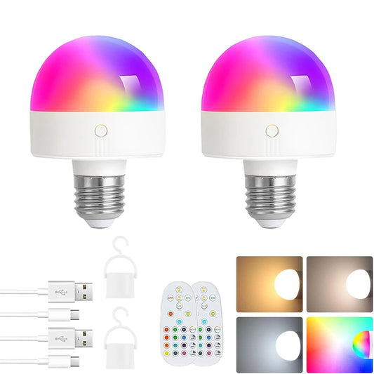 Rechargeable Light Bulb With Remote Control, Timing Function, Dimming and RGB, Battery Powered, Suitable for Wireless Wall Light