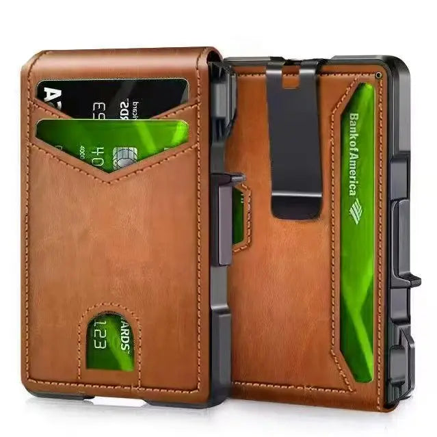 RFID Blocking Mens Wallet Slim Pop Up Metal Card Holder With Money Clip