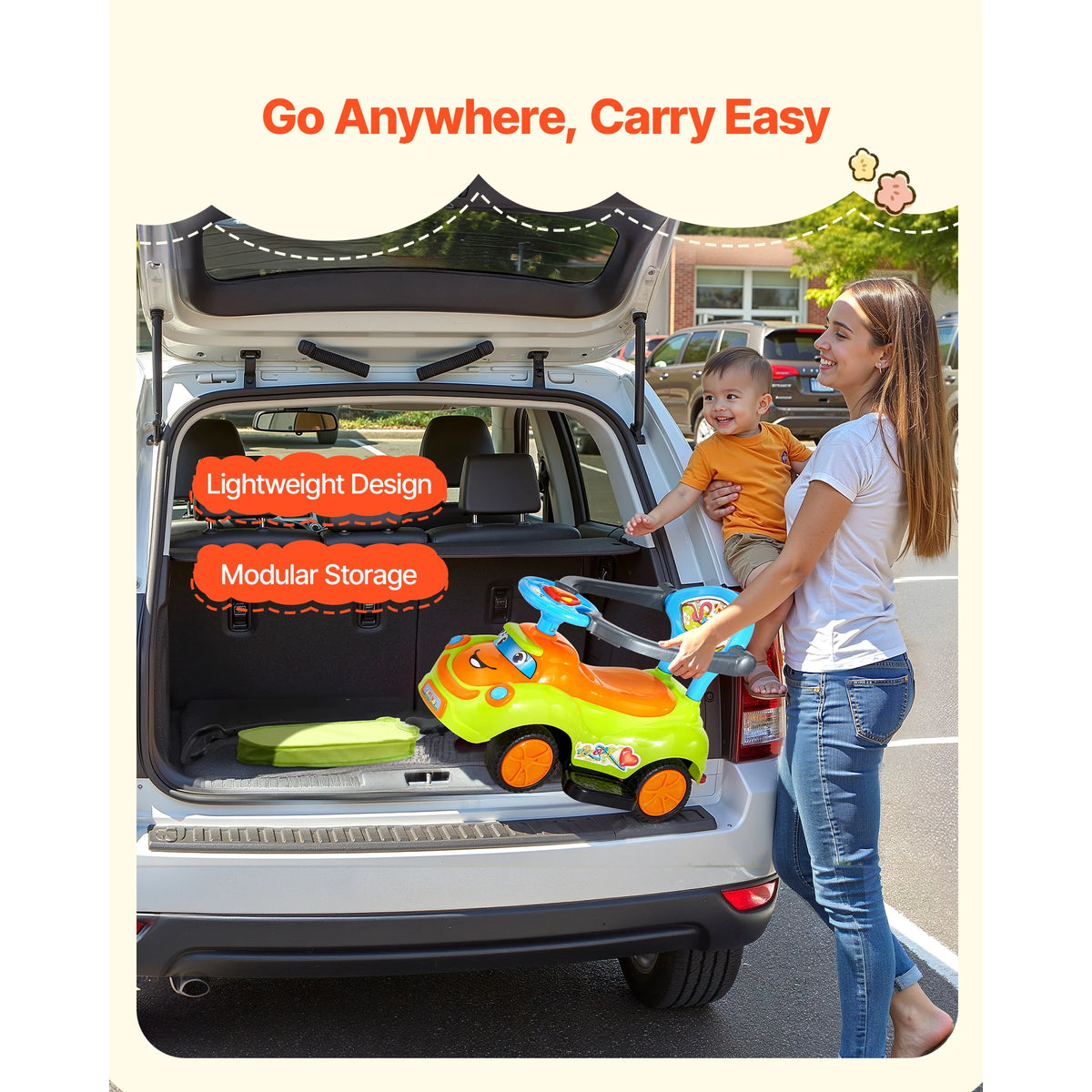 Ride On Push Car With Guardrails Handle Under Seat Storage For Boys Girls