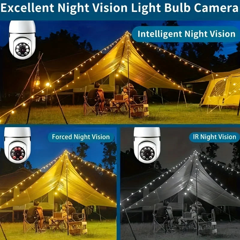 WiFi Bulb Security Camera 1080P Night Vision 360 PTZ Motion Detection Alarm