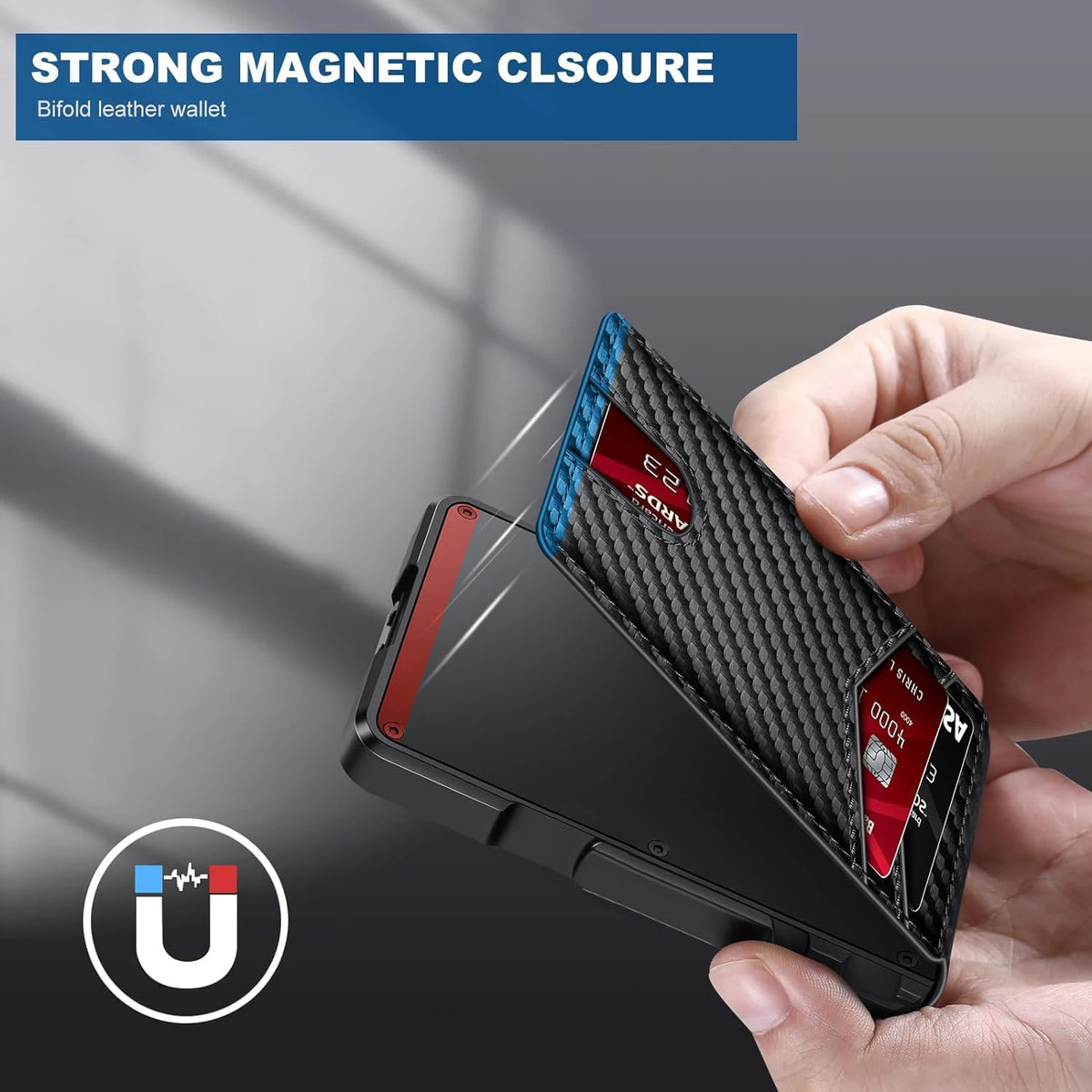RFID Blocking Mens Wallet Slim Pop Up Metal Card Holder With Money Clip