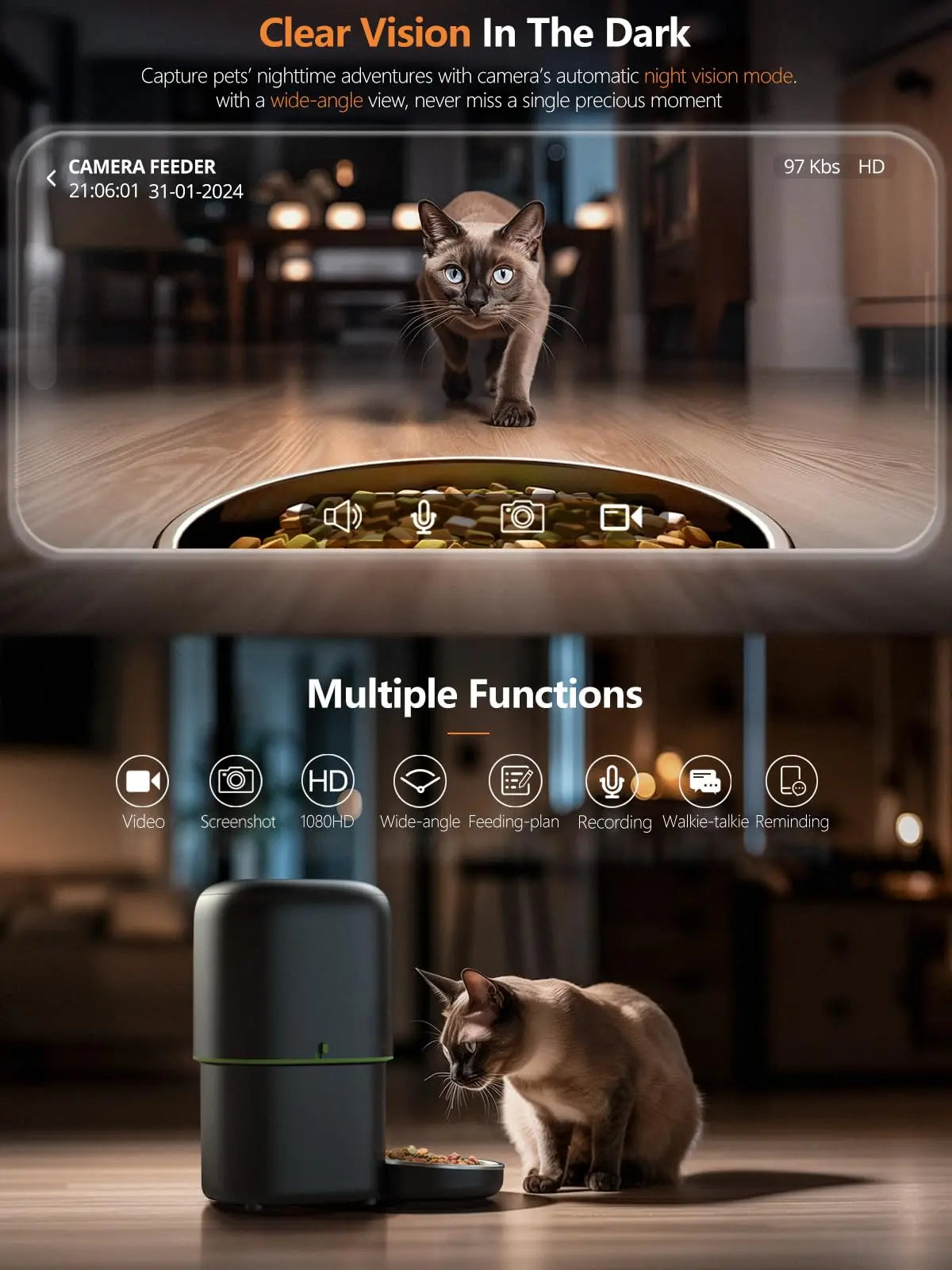 Automatic Pet Feeder with 1080P Camera – 8L Smart Food Dispenser with WiFi App Control & Voice Recorder | Cats & Dogs